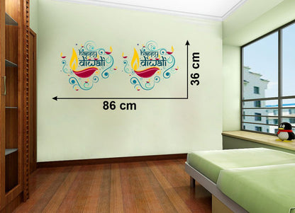 Homexa Decor | Beautiful Happy Diwali Design Wall Sticker (Size 86 x 36 cm)