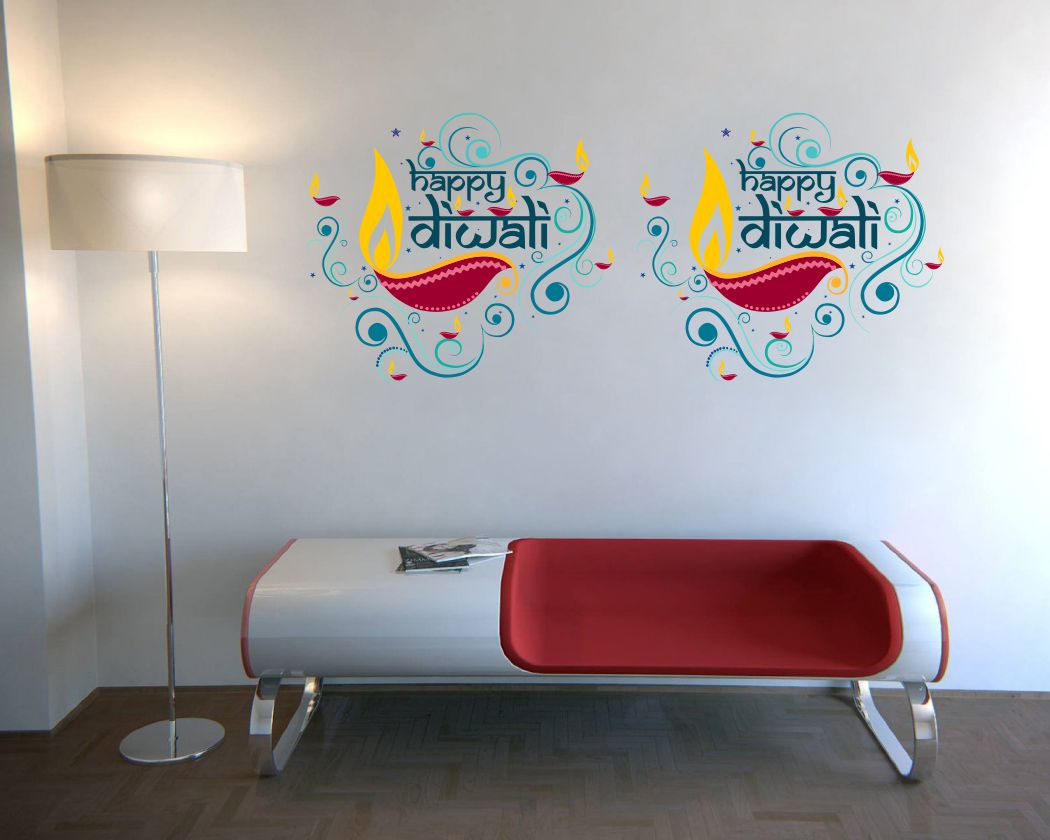 Homexa Decor | Beautiful Happy Diwali Design Wall Sticker (Size 86 x 36 cm)