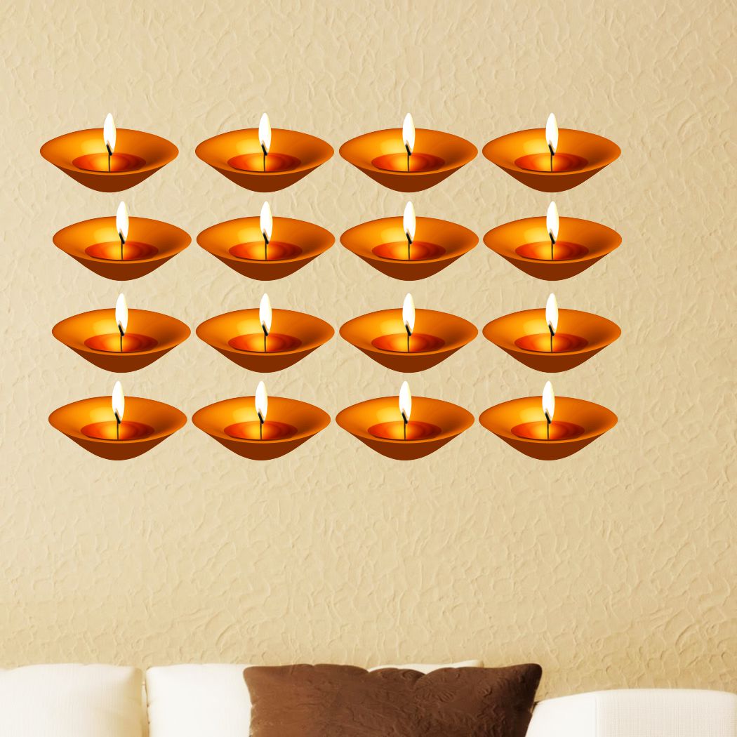 Homexa Decor | Beautiful Deepak ( Happy Diwali ) Design Wall Sticker (Size 58 x 35 cm)