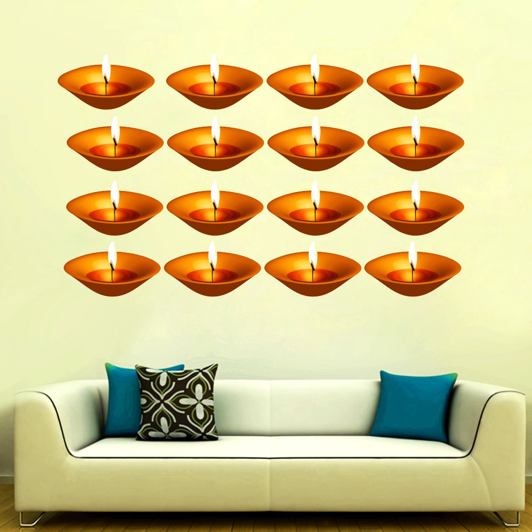 Homexa Decor | Beautiful Deepak ( Happy Diwali ) Design Wall Sticker (Size 58 x 35 cm)