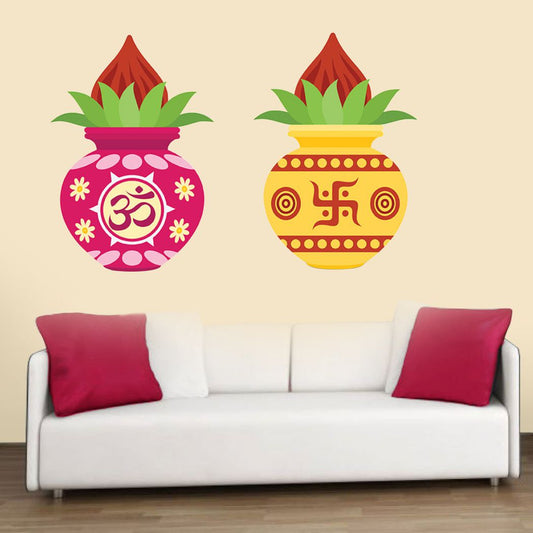 Homexa Decor | Beautiful Kalash Combo Design Wall Sticker (Size 24 x 36 cm)