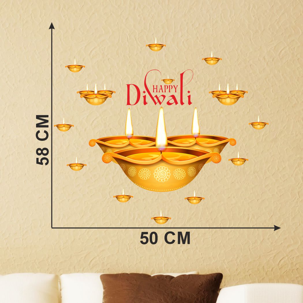 Homexa Decor | Beautiful Deepak Combo ( Happy Diwali ) Design Wall Sticker (Size 50 x 58 cm)