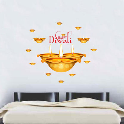 Homexa Decor | Beautiful Deepak Combo ( Happy Diwali ) Design Wall Sticker (Size 50 x 58 cm)