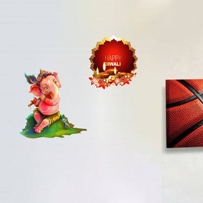 Homexa Decor | God of Ganesh-Happy Diwali Combo Design Wall Sticker (Size 58 x 42 cm)