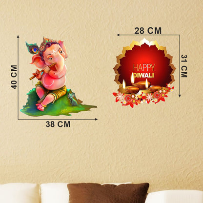 Homexa Decor | God of Ganesh-Happy Diwali Combo Design Wall Sticker (Size 58 x 42 cm)