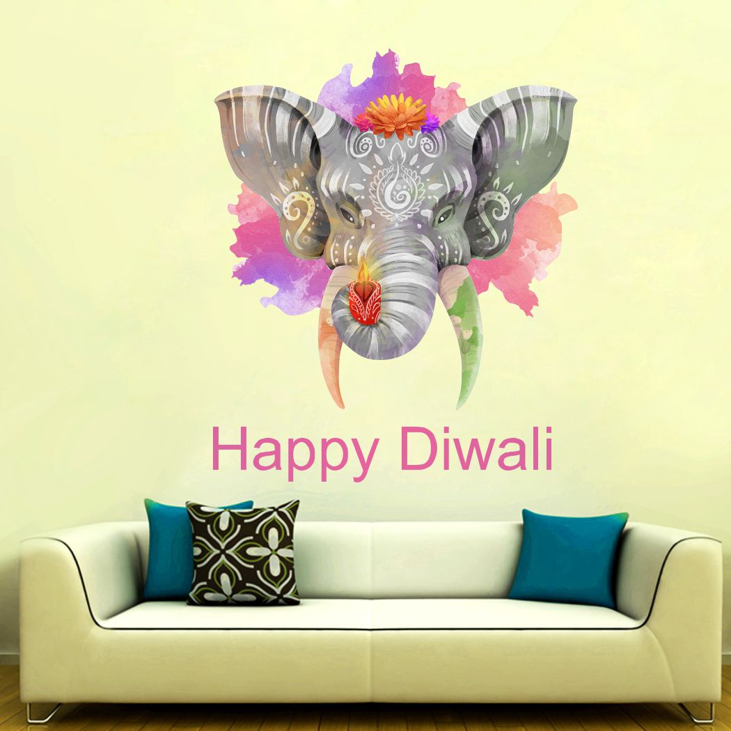 Homexa Decor | Beautiful Deepak Combo ( Happy Diwali ) Design Wall Sticker (Size 44 x 49 cm)