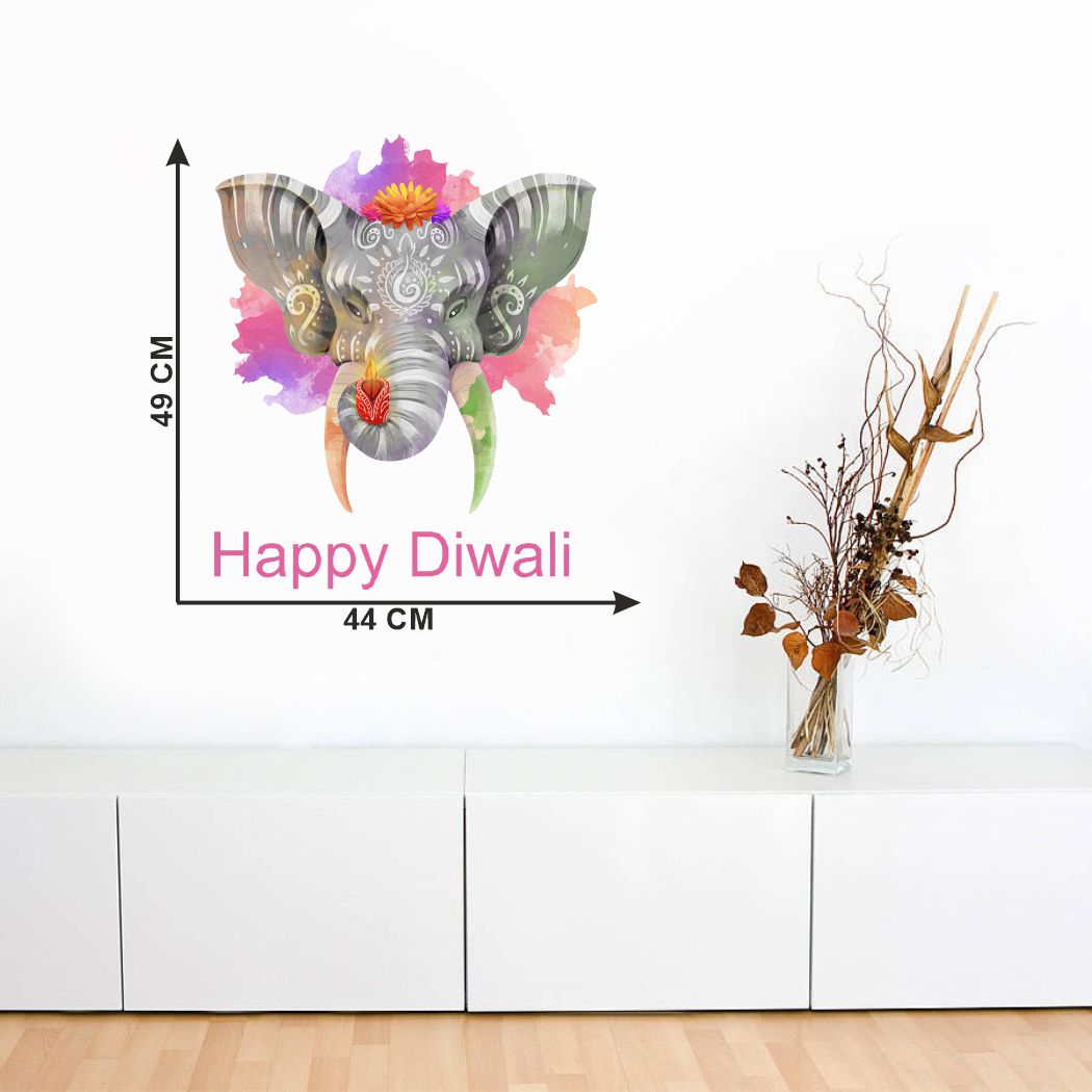 Homexa Decor | Beautiful Deepak Combo ( Happy Diwali ) Design Wall Sticker (Size 44 x 49 cm)