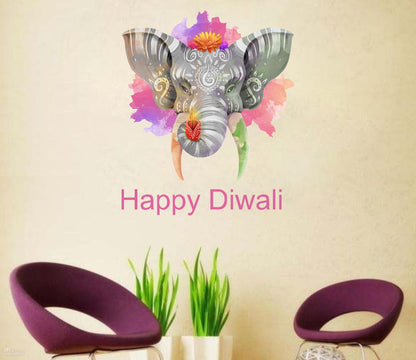 Homexa Decor | Beautiful Deepak Combo ( Happy Diwali ) Design Wall Sticker (Size 44 x 49 cm)