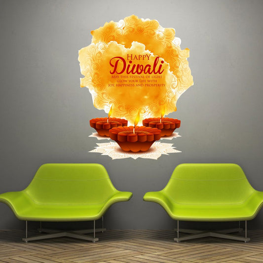 Homexa Decor | Beautiful Happy Diwali Festivals Design Wall Sticker (Size 44 x 55 cm)