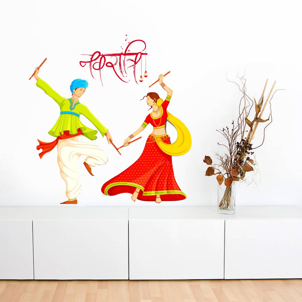 Homexa Decor | Shubh Navratri Design Wall Sticker (Size 61 x 58 cm)