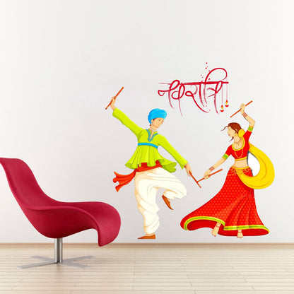 Homexa Decor | Shubh Navratri Design Wall Sticker (Size 61 x 58 cm)