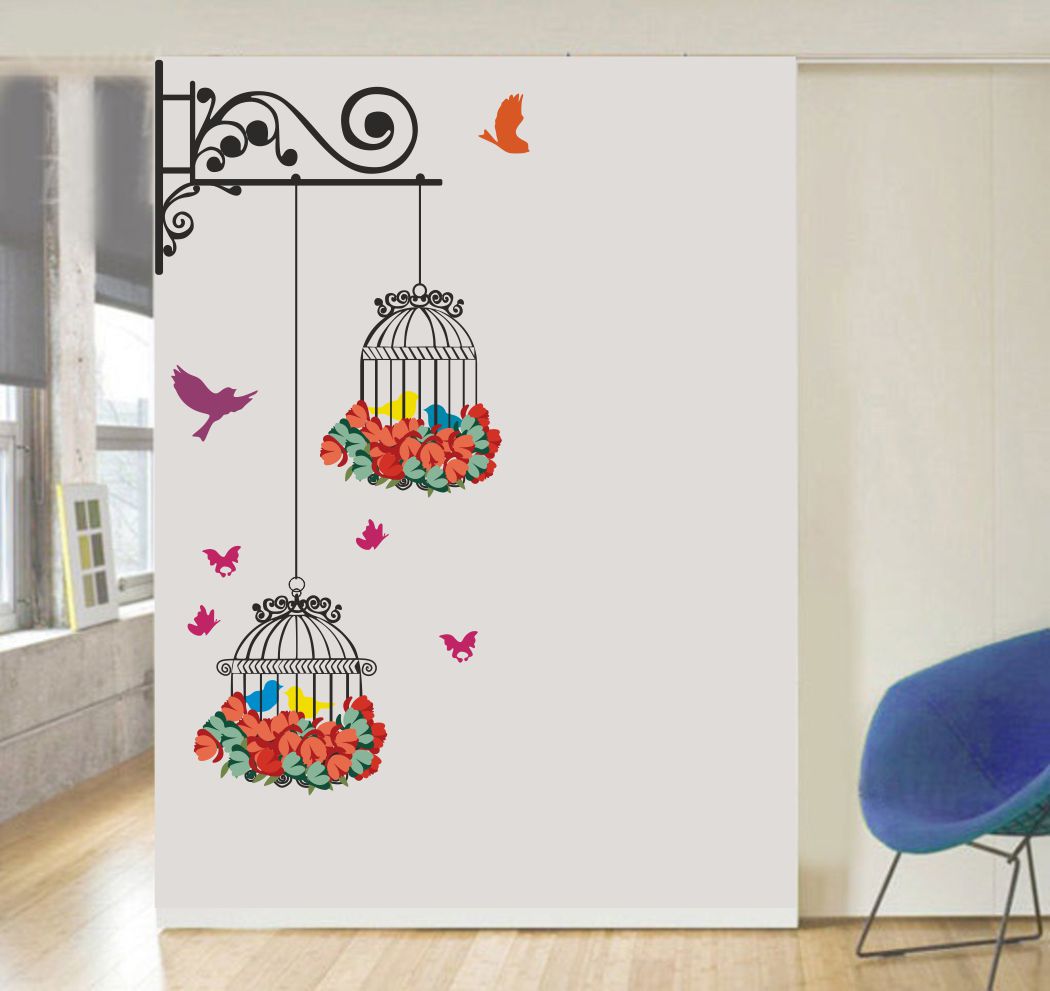 Homexa Decor | Hanging Cange and Birds Design Wall Sticker (Size 54 x 91 cm)