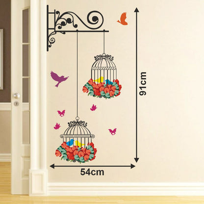 Homexa Decor | Hanging Cange and Birds Design Wall Sticker (Size 54 x 91 cm)