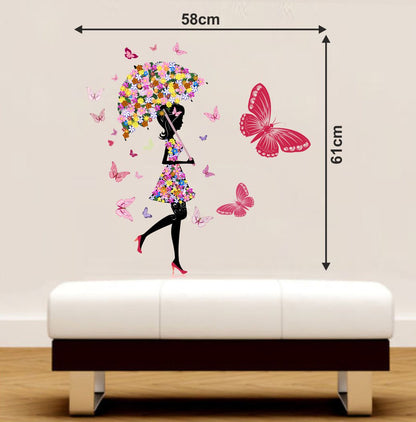 Homexa Decor | Umbrella With Fairy and Butterfly Design Wall Sticker (Size 58 x 61 cm)