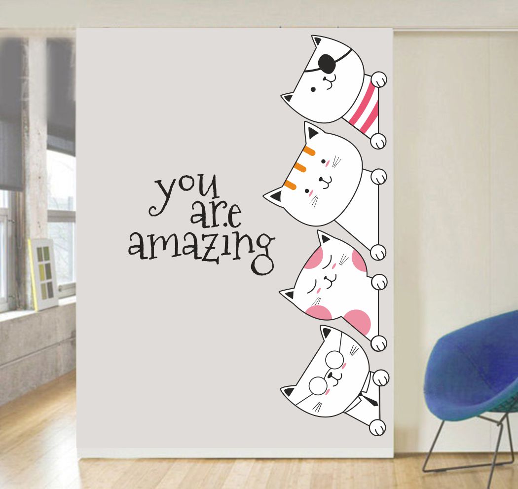 Homexa Decor | Beautiful Four Baby Cat Design Wall Sticker (Size 59 x 91 cm)