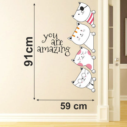 Homexa Decor | Beautiful Four Baby Cat Design Wall Sticker (Size 59 x 91 cm)