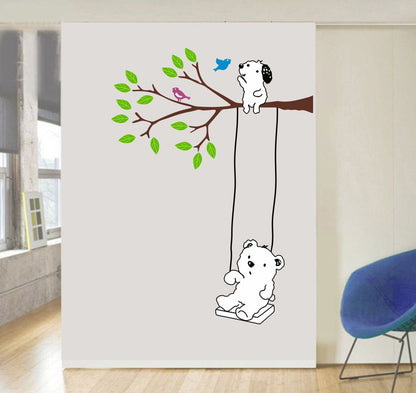 Homexa Decor | Tree-Birds-Dogs-Bear Design Wall Sticker (Size 66 x 91 cm)