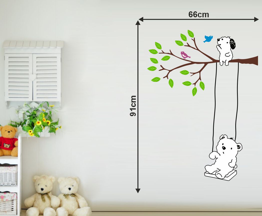 Homexa Decor | Tree-Birds-Dogs-Bear Design Wall Sticker (Size 66 x 91 cm)