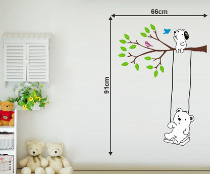 Homexa Decor | Tree-Birds-Dogs-Bear Design Wall Sticker (Size 66 x 91 cm)