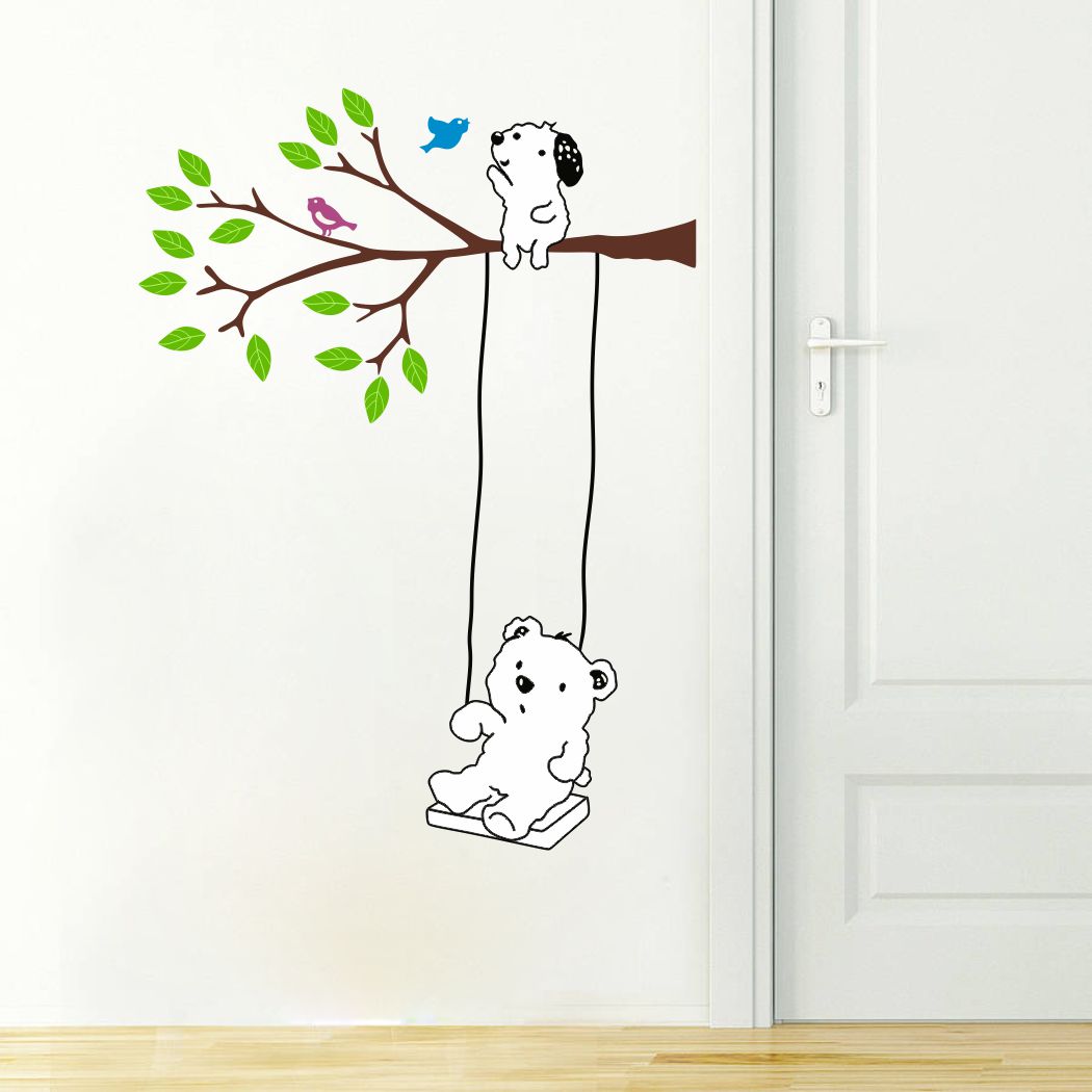 Homexa Decor | Tree-Birds-Dogs-Bear Design Wall Sticker (Size 66 x 91 cm)