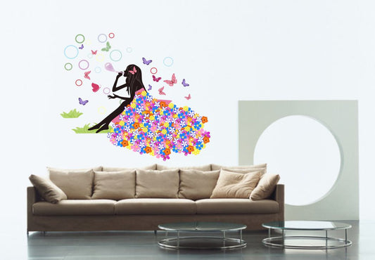 Homexa Decor | Beautiful Fairy With Butterfly Design Wall Sticker (Size 68 x 58 cm)