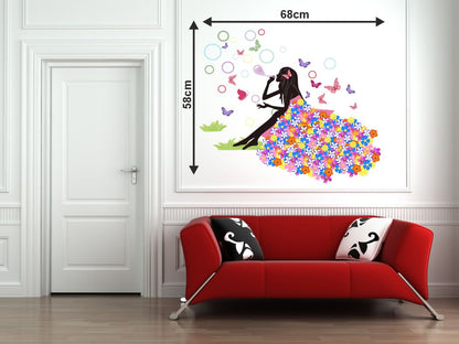 Homexa Decor | Beautiful Fairy With Butterfly Design Wall Sticker (Size 68 x 58 cm)