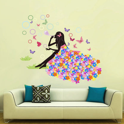 Homexa Decor | Beautiful Fairy With Butterfly Design Wall Sticker (Size 68 x 58 cm)