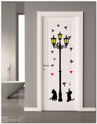 Homexa Decor |  Decorative Home cat and lamp Pole Design Door Sticker (Size 38 x 121 cm)