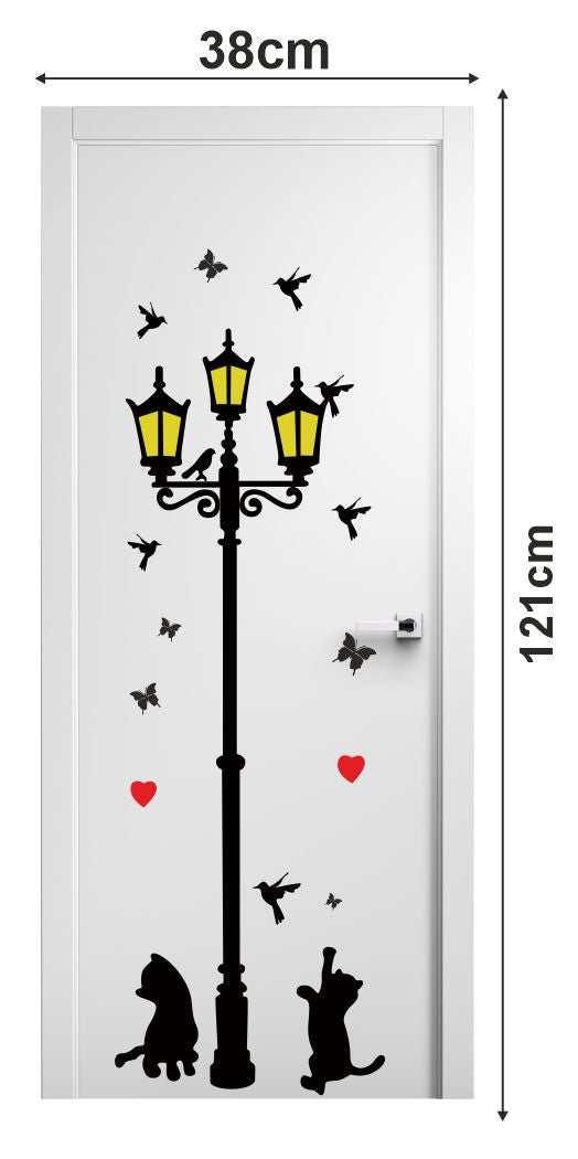 Homexa Decor |  Decorative Home cat and lamp Pole Design Door Sticker (Size 38 x 121 cm)