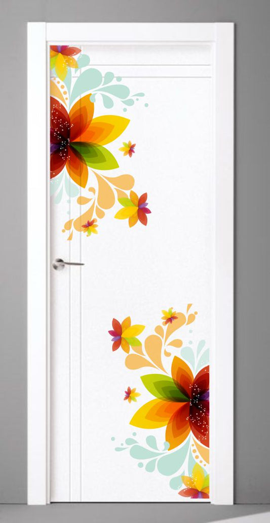 Homexa Decor | Beautiful Flower Combo Design Door Sticker (Size 28 x 56 cm)