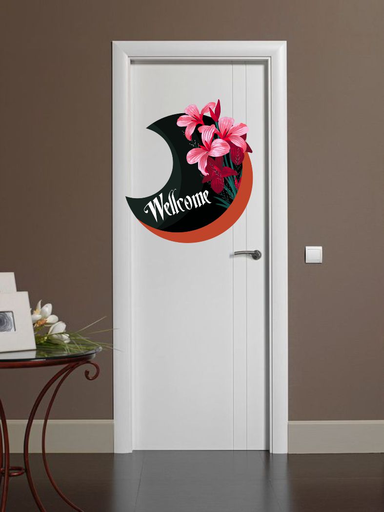 Homexa Decor | Flower With Moon Design Fridge/Door  Sticker (Size 56 x 51 cm)