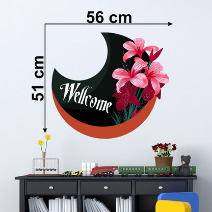 Homexa Decor | Flower With Moon Design Fridge/Door  Sticker (Size 56 x 51 cm)