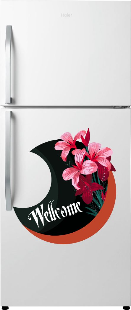 Homexa Decor | Flower With Moon Design Fridge/Door  Sticker (Size 56 x 51 cm)