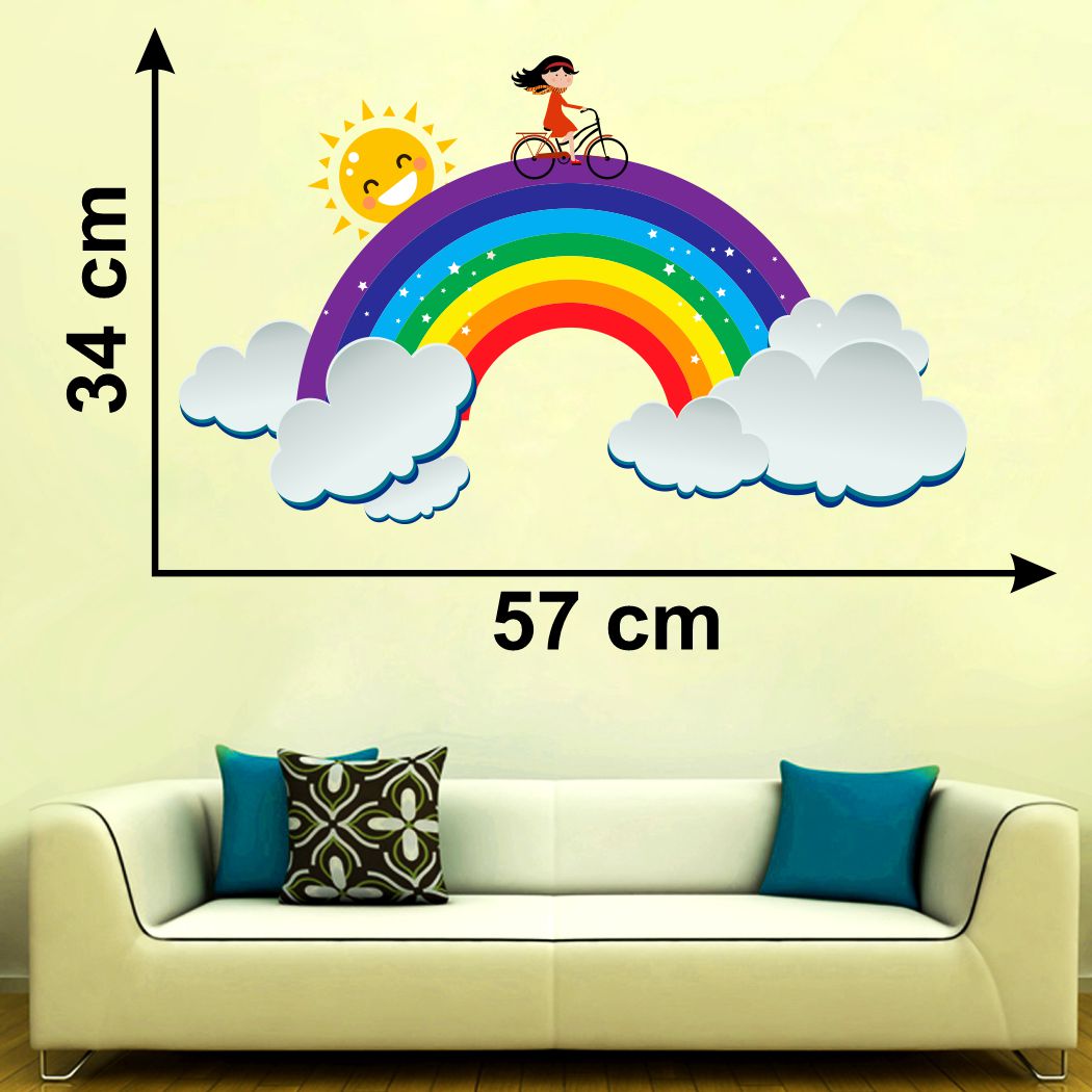 Homexa Decor | Rainbow with Sun and Clouds Design Wall Sticker (Size 57 x 34 cm)