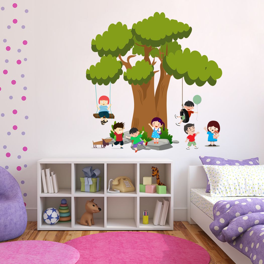 Homexa Decor | Tree and Playing Kids Design Wall Sticker (Size 54 x 56 cm)