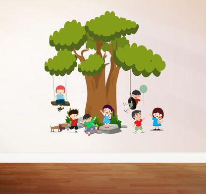 Homexa Decor | Tree and Playing Kids Design Wall Sticker (Size 54 x 56 cm)