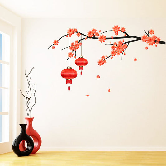 Homexa Decor | Tree With Flower and Lamp Design Wall Sticker (Size 62 x 102 cm)