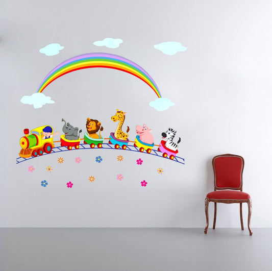 Homexa Decor | Animals With Train Design Wall Sticker (Size 89 x 78 cm)