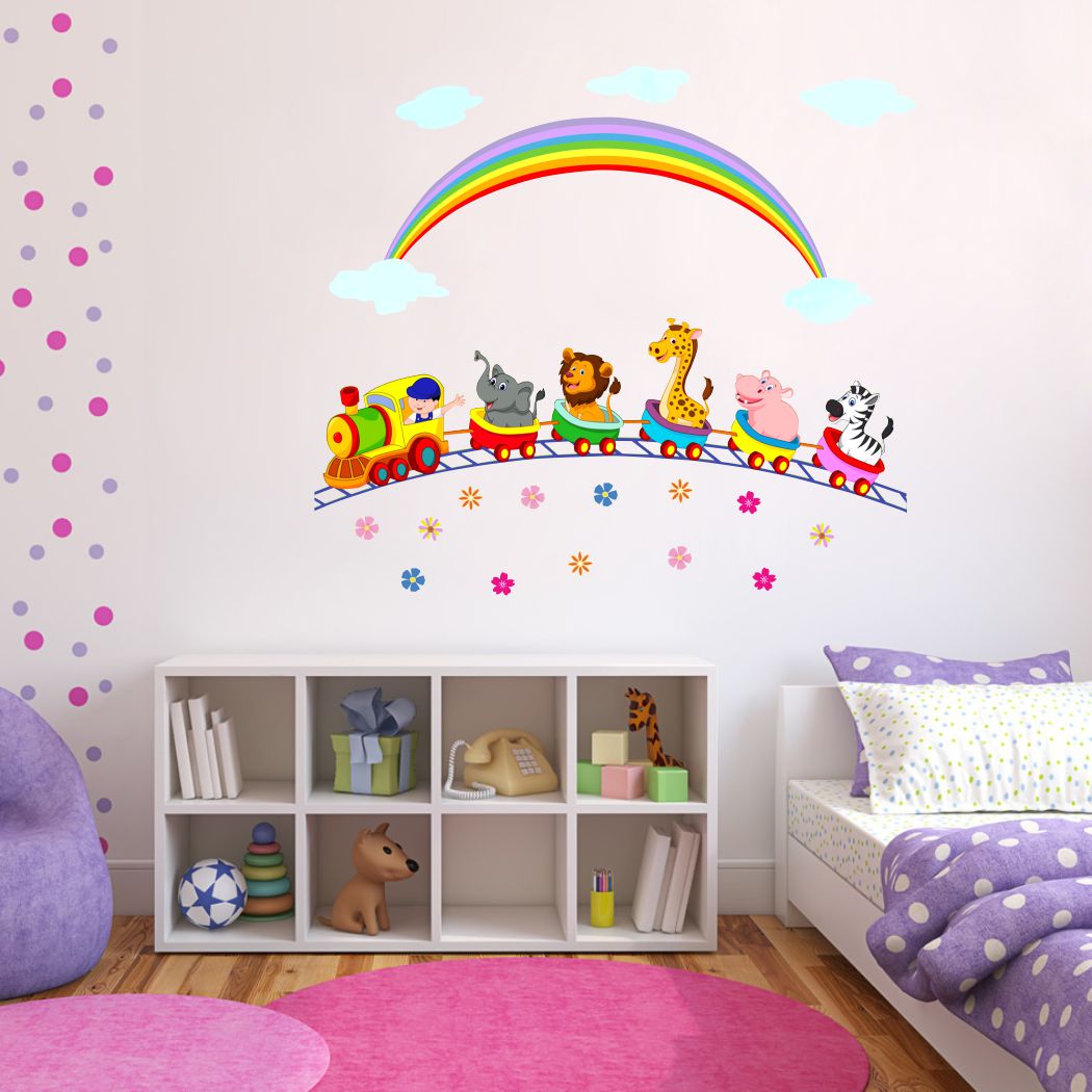 Homexa Decor | Animals With Train Design Wall Sticker (Size 89 x 78 cm)