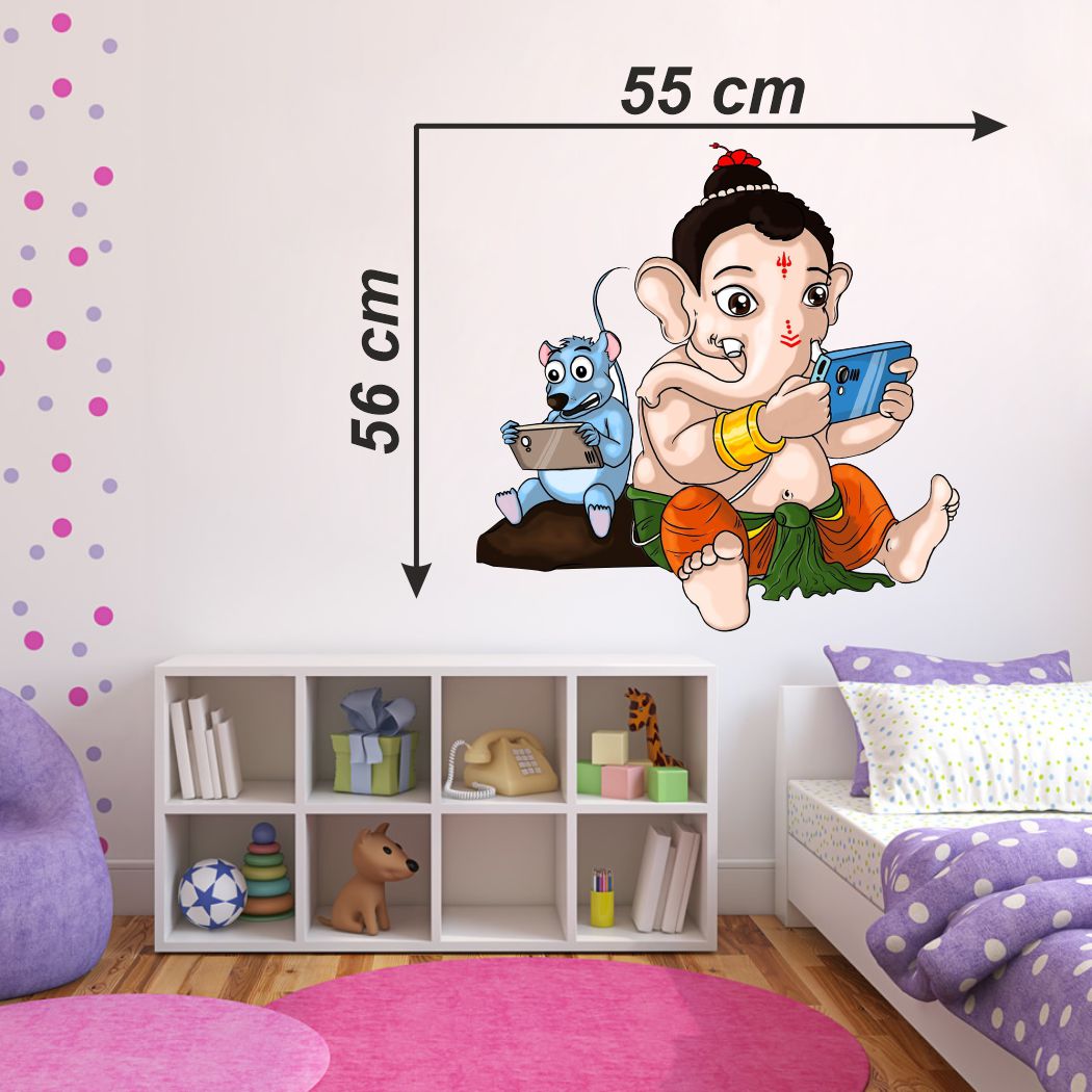 Homexa Decor | Animated Ganesha & mouse with mobile Design  Wall Sticker (Size 55x56 cm)