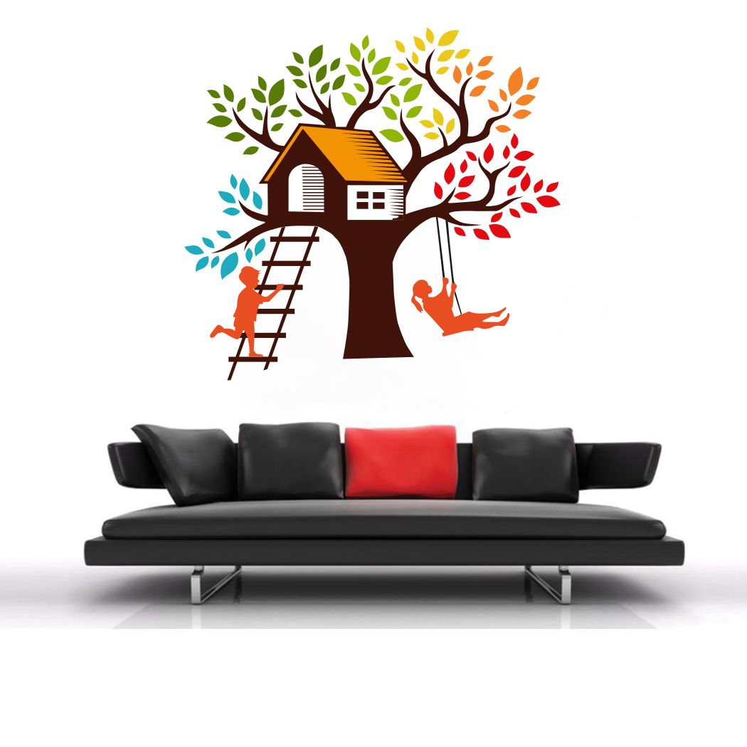 Homexa Decor | Tree With House Design Wall Sticker (Size 58x54 cm)