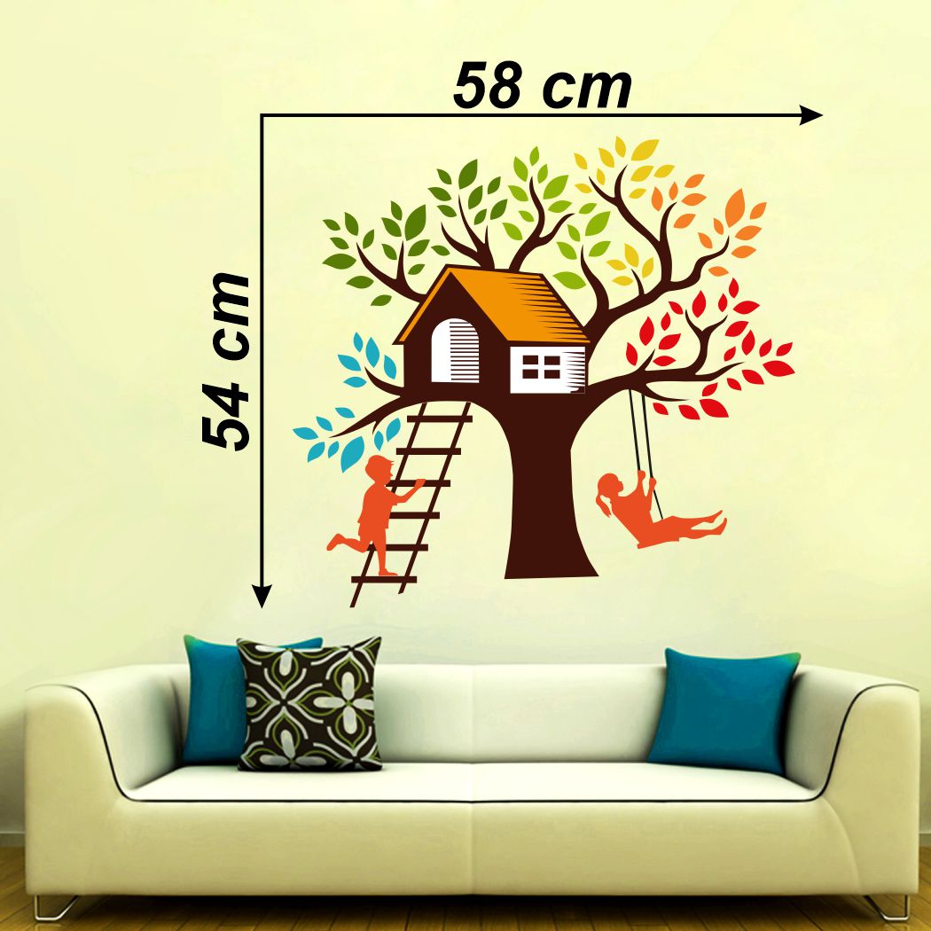 Homexa Decor | Tree With House Design Wall Sticker (Size 58x54 cm)