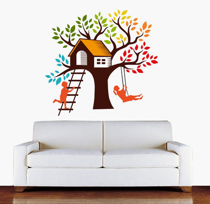 Homexa Decor | Tree With House Design Wall Sticker (Size 58x54 cm)