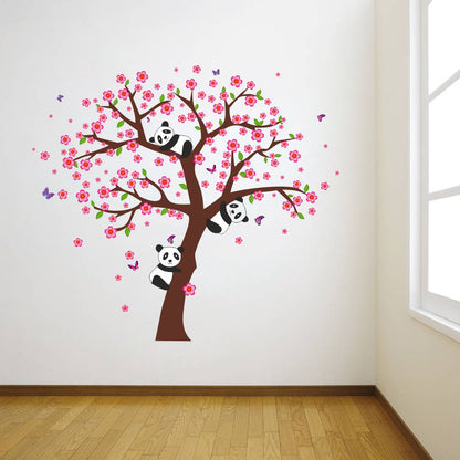 Homexa Decor | Tree-Panda-Flower-Butterfly Design Wall Sticker (Size 85x76 cm)