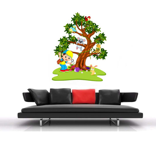 Homexa Decor | Tree With Animal and Kids Design Wall Sticker (Size 46x57 cm)