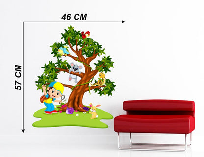 Homexa Decor | Tree With Animal and Kids Design Wall Sticker (Size 46x57 cm)