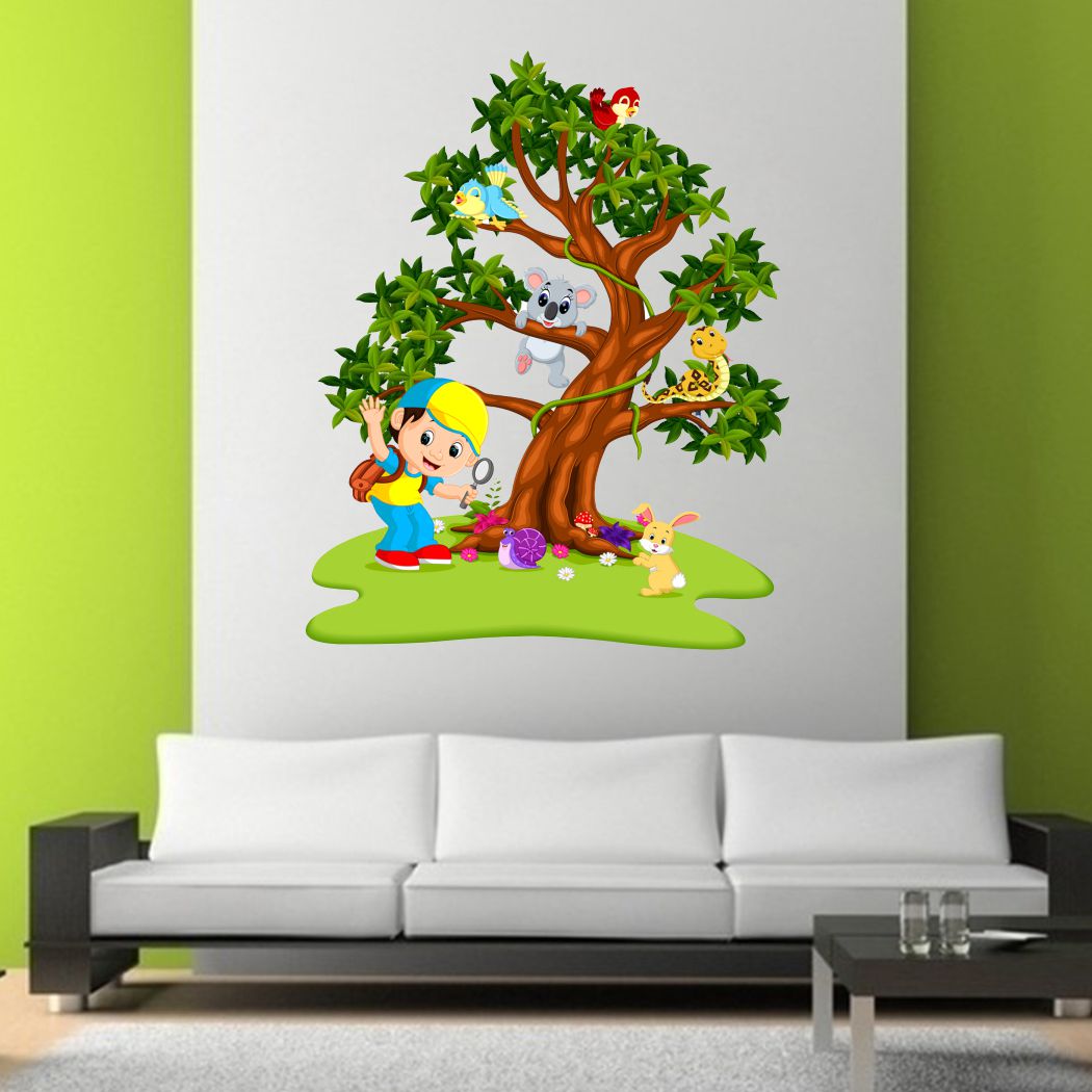 Homexa Decor | Tree With Animal and Kids Design Wall Sticker (Size 46x57 cm)