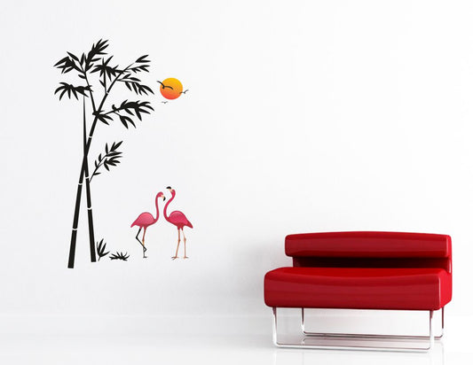 Homexa Decor | Sunset Tree Bird with Swan Love Couple Wall Sticker (Size 34x55 cm)