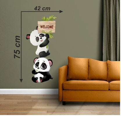 Homexa Decor | Cute Cartoon Pandas Design Wall Sticker (Size 42x75 cm)