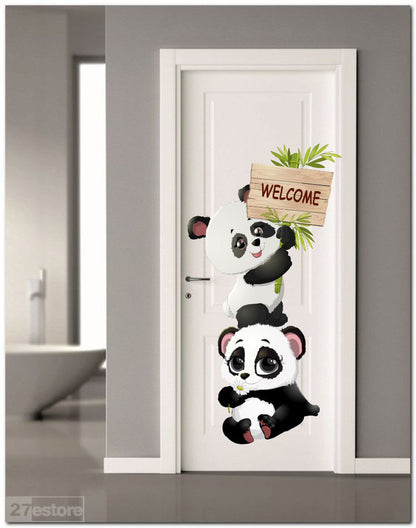 Homexa Decor | Cute Cartoon Pandas Design Wall Sticker (Size 42x75 cm)